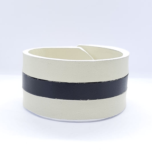 Bracciale in Pelle bianco inserto nero Fatto a Mano