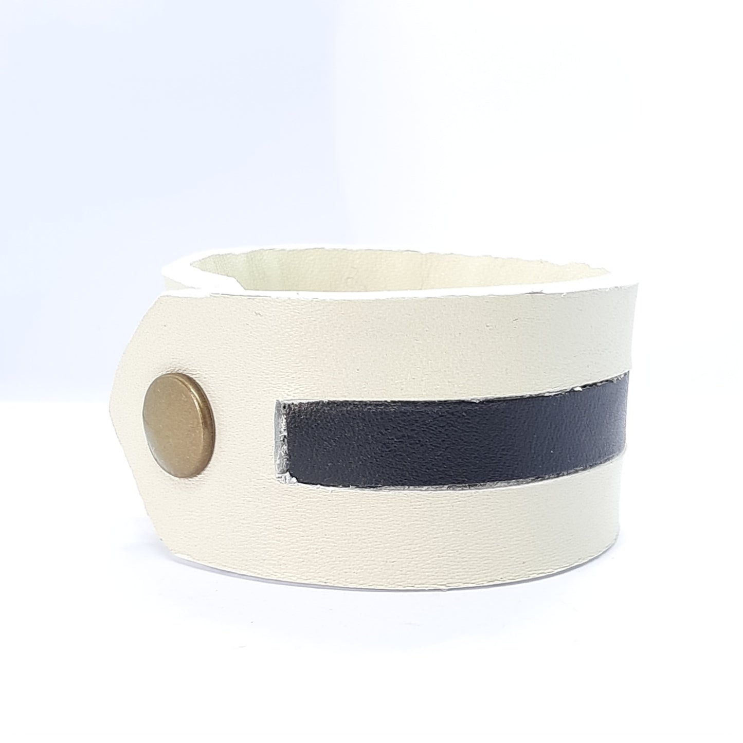 Bracciale in Pelle bianco inserto nero Fatto a Mano