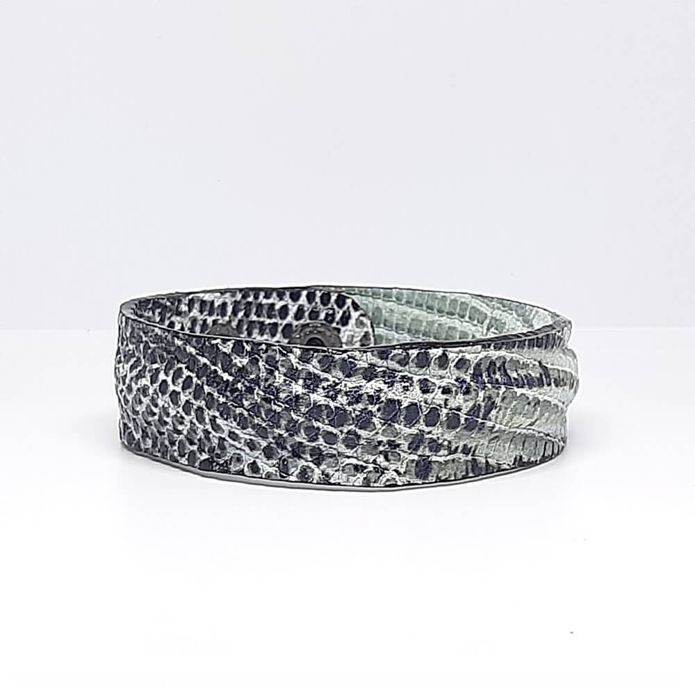 Bracciale in Pelle verde con bordatura stampa serpente