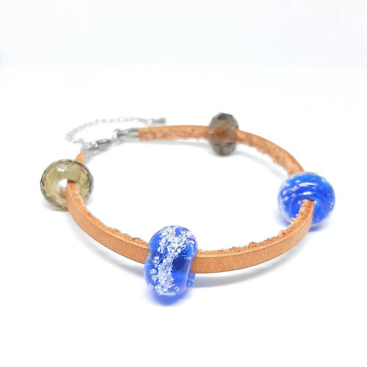 bracciale in pelle marrone naturale con charms in vetro