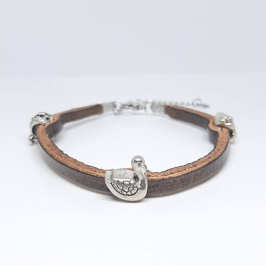 Bracciale in pelle uomo/donna marrone brunito con charms simboli