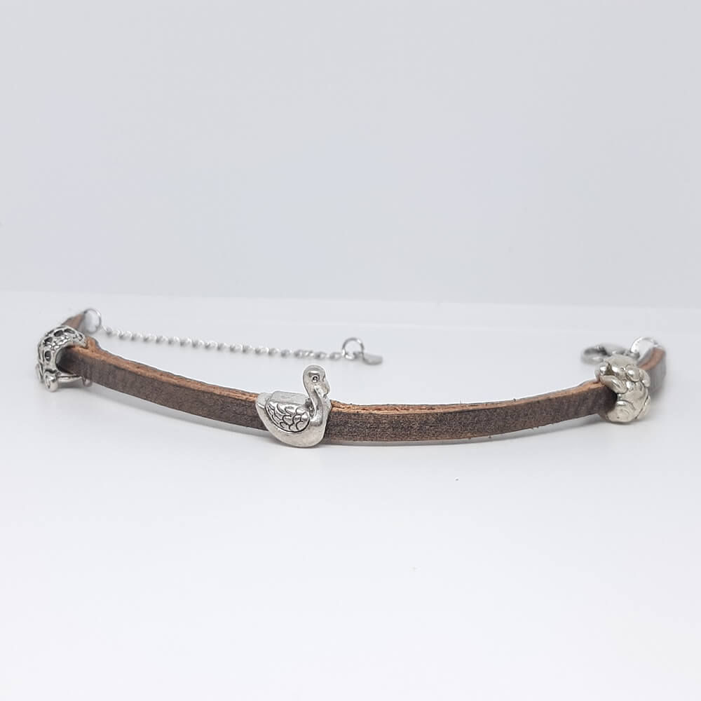 Bracciale in pelle uomo/donna marrone brunito con charms simboli