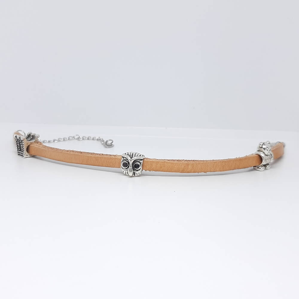 Bracciale in pelle uomo/donna marrone naturale con charms simboli