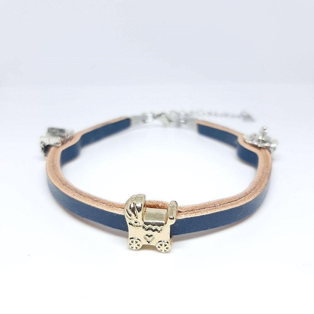 Bracciale in pelle donna blu petrolio con charms simboli