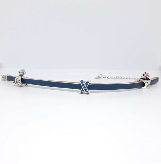 Bracciale in pelle donna blu petrolio con charms simboli