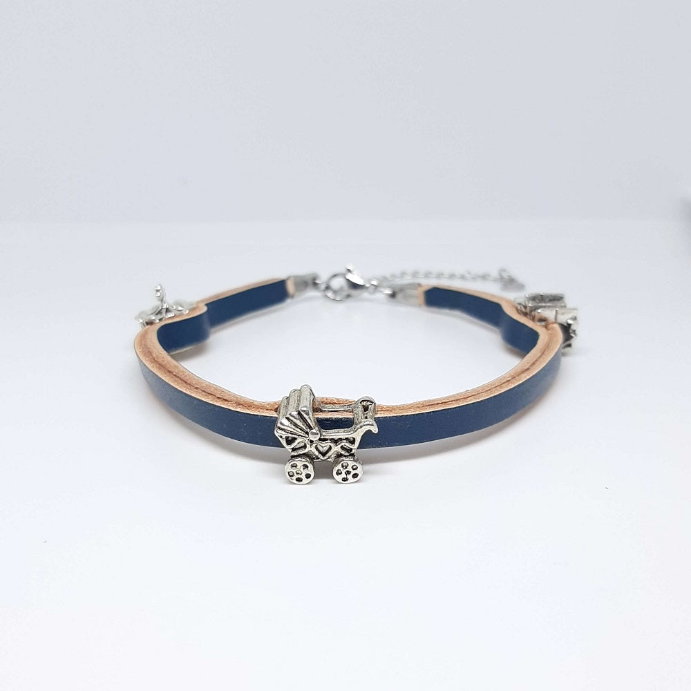 Bracciale in pelle donna blu petrolio con charms simboli