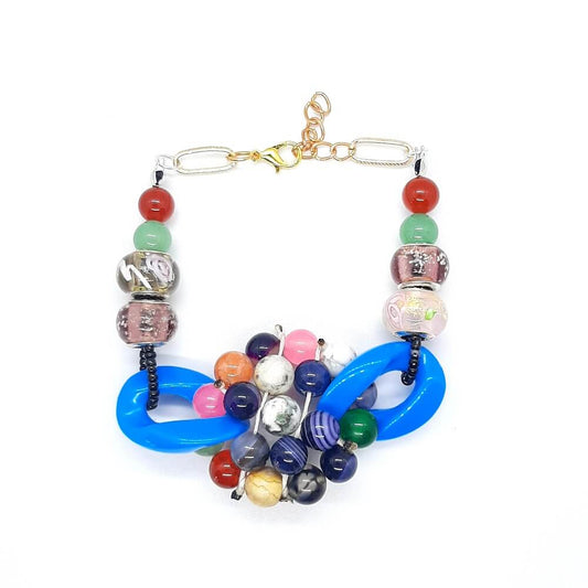 Bracciale artigianale catena pietra multicolore