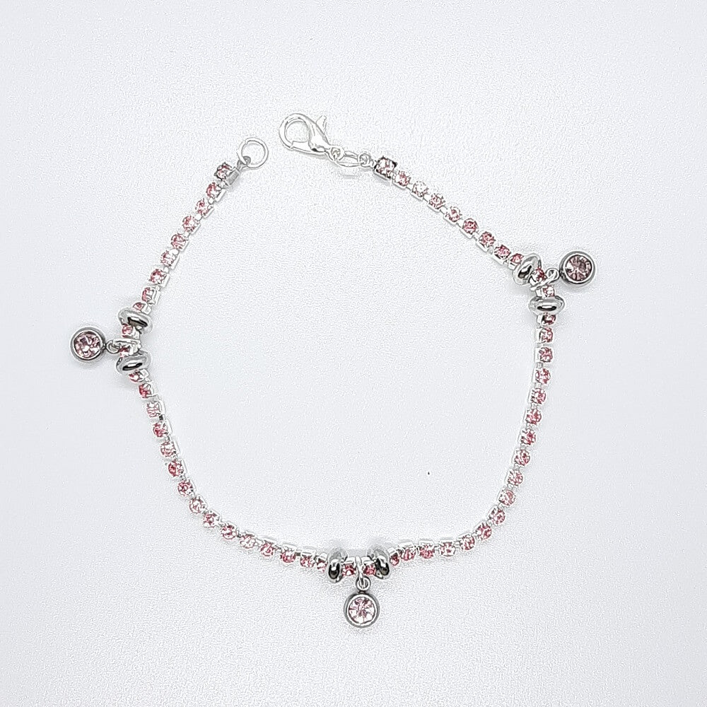 Bracciale tennis rosa charm zircone solitario