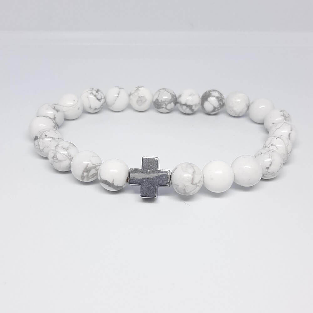 Bracciale con pietra fatto a mano charm croce elastico