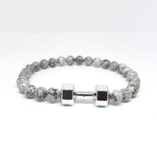 Bracciale con pietra grigio charm manubrio fitness elastico