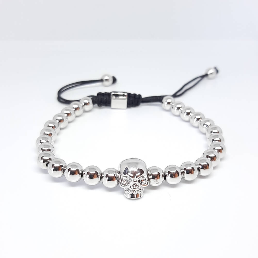 Bracciale con perle in metallo fatto a mano charm teschio