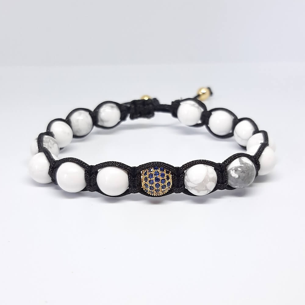 Bracciale con pietre macramè charm perla zirconata elastico