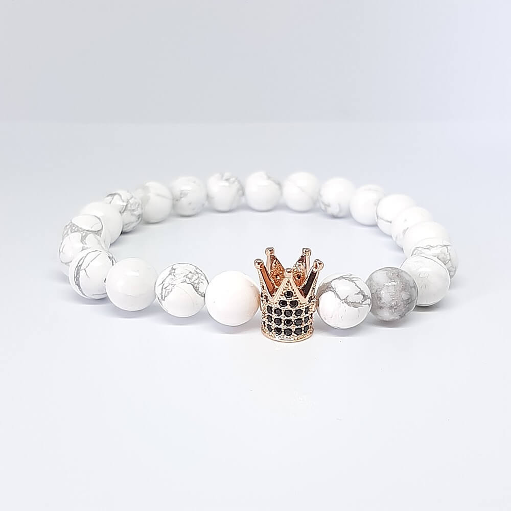 Bracciale con pietre bianca charm corona zirconata elastico