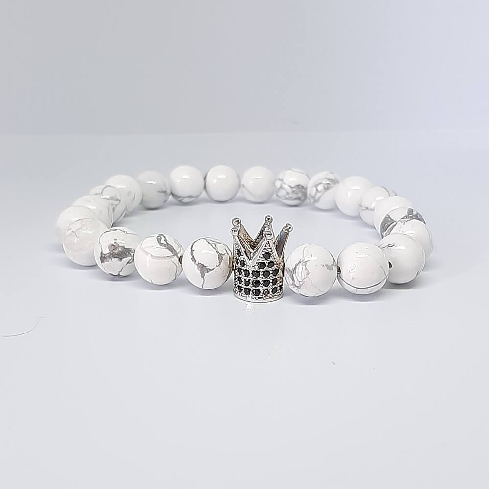 Bracciale con pietre bianca charm corona zirconata elastico