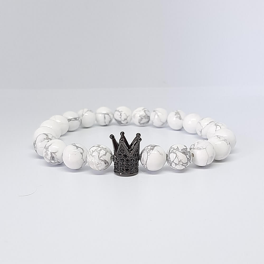 Bracciale con pietre bianca charm corona zirconata elastico