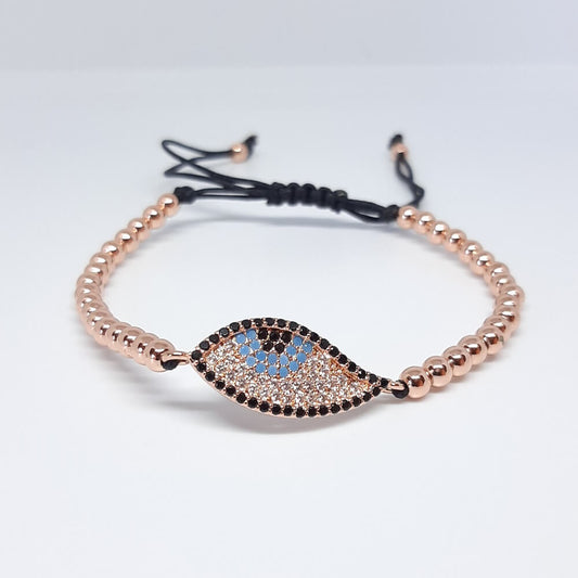 Bracciale con perle in metallo fatto a mano charm occhio