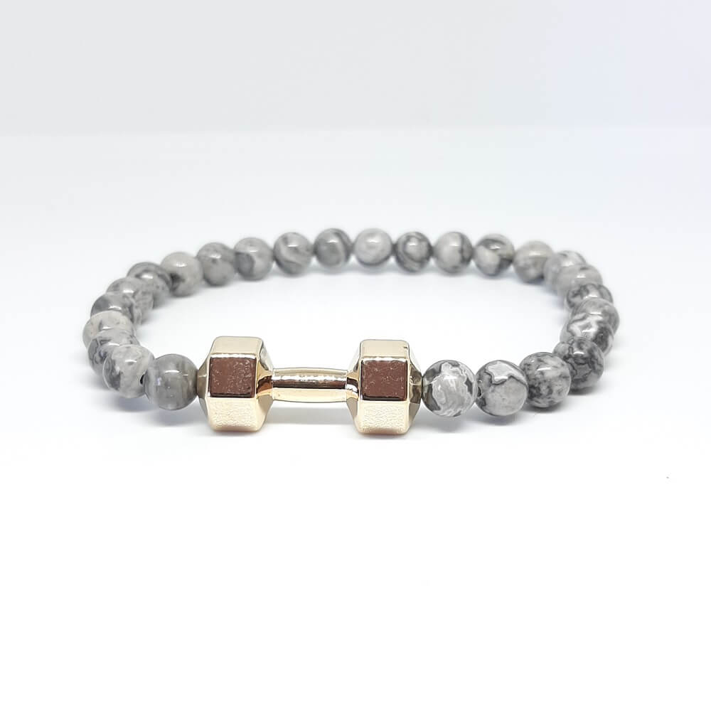 Bracciale con pietra grigio charm manubrio fitness elastico