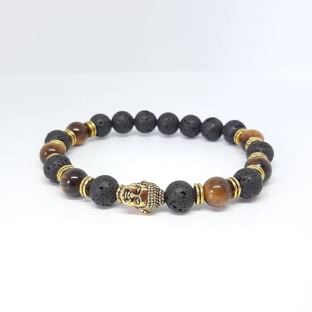 Bracciale con pietre miste fatto a mano charm buddha elastico