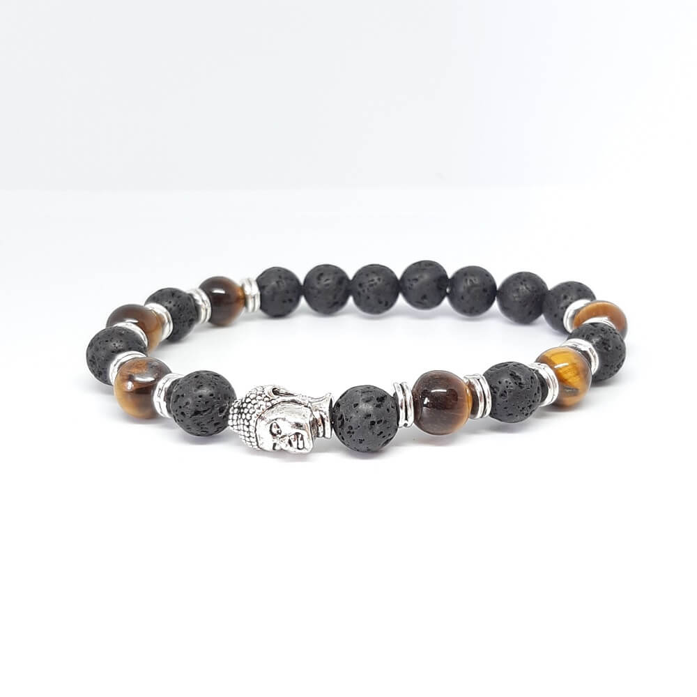 Bracciale con pietre miste fatto a mano charm buddha elastico