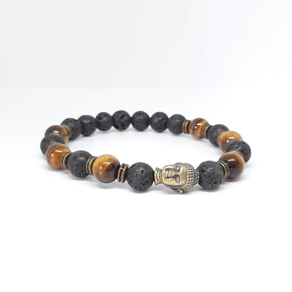 Bracciale con pietre miste fatto a mano charm buddha elastico