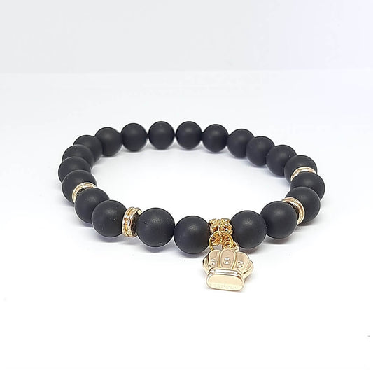 Bracciale con pietre nere charm corona elastico