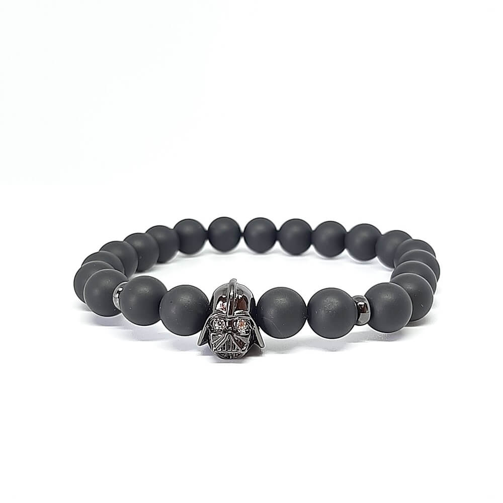 Bracciale con pietre nere fatto a mano charm star wars elastico