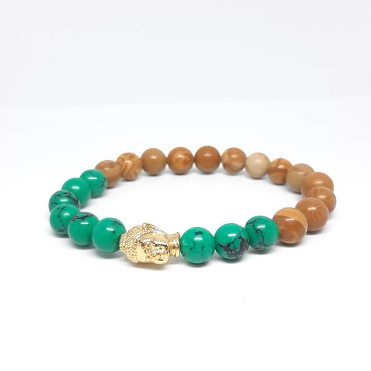 Bracciale con pietra mista fatto a mano charm buddha elastico