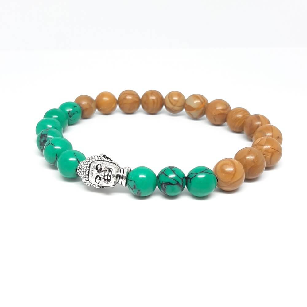 Bracciale con pietra mista fatto a mano charm buddha elastico