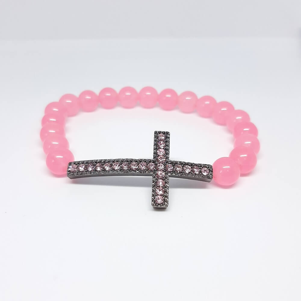 Bracciale con pietra fatto a mano charm croce elastico