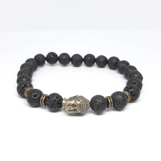 Bracciale con pietra lavica fatto a mano charm buddha elastico