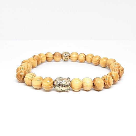 Bracciale con perla di legno fatto a mano charm buddha elastico