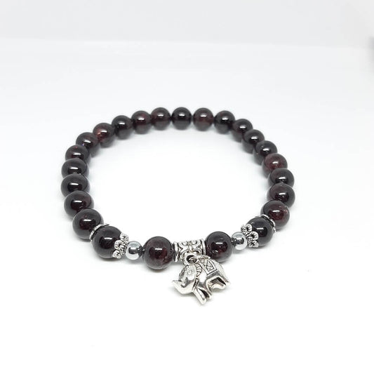 Bracciale con pietre marrone scuro charm elefante elastico