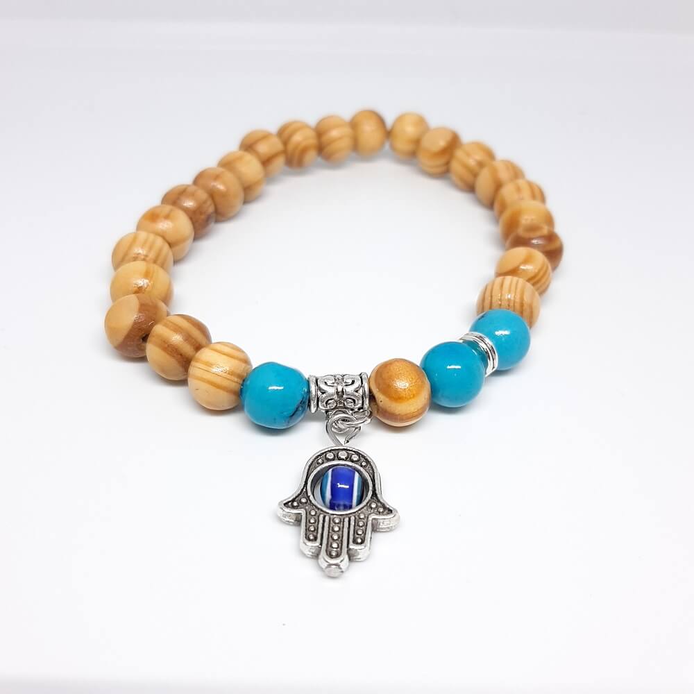 Handmade Wooden Bead Bracelet Buddha Charm Elastic