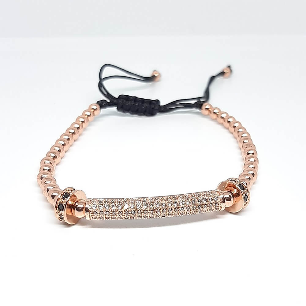 Bracciale con perle in metallo macramè charm tubolare zirconato