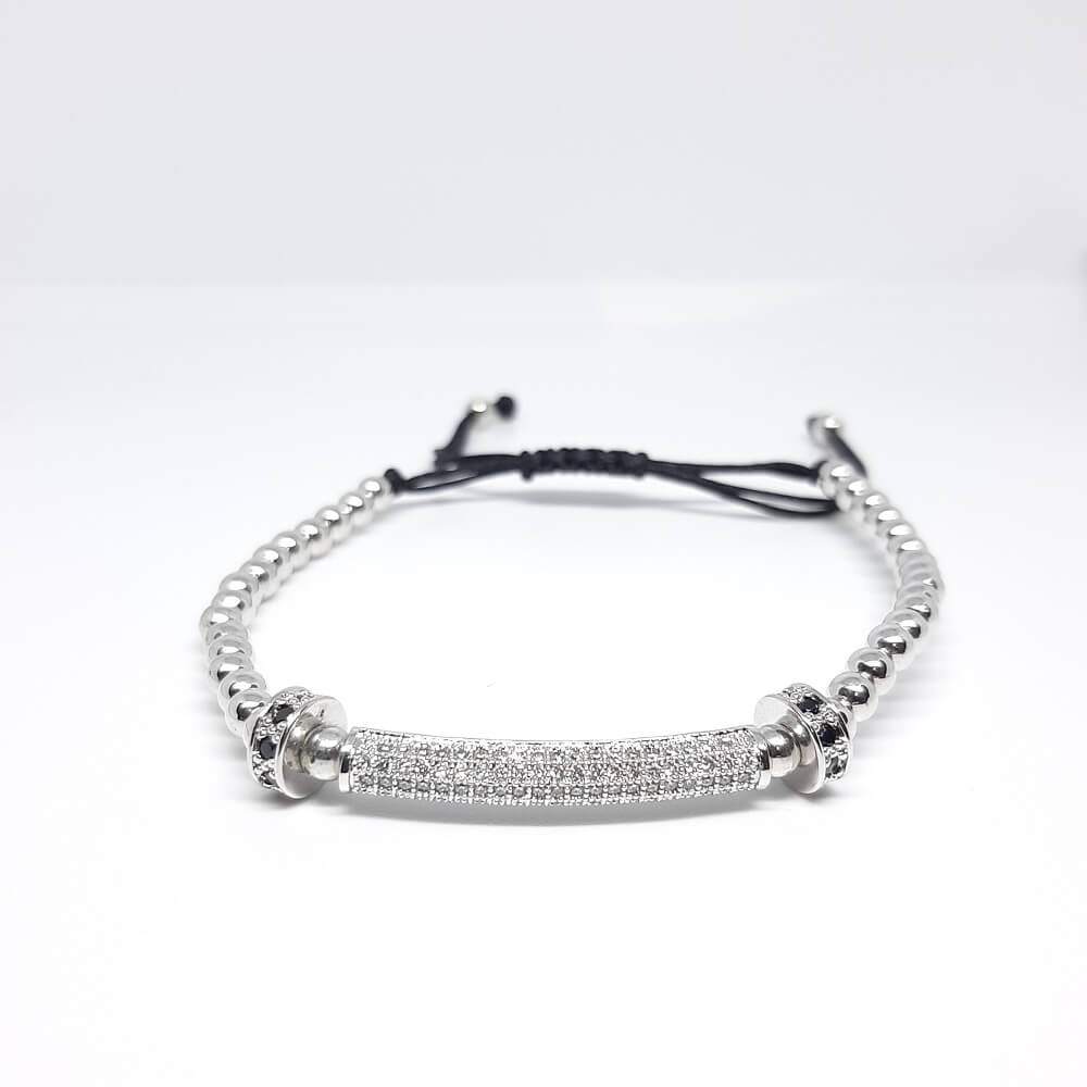 Bracciale con perle in metallo macramè charm tubolare zirconato