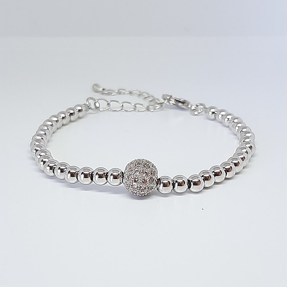 Bracciale con perle in metallo charm perla zirconata elastico