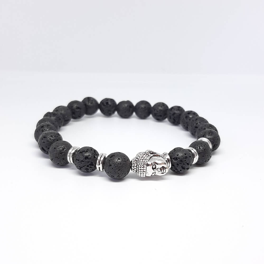 Bracciale con pietra lavica fatto a mano charm buddha elastico