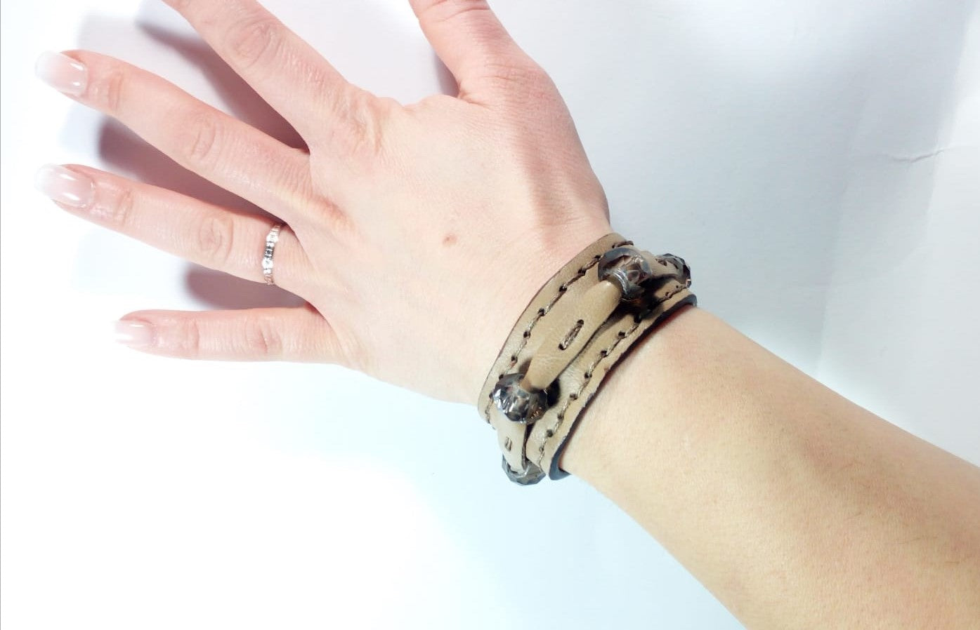 Bracciale in Pelle marrone chiaro Charm Vetro Marrone