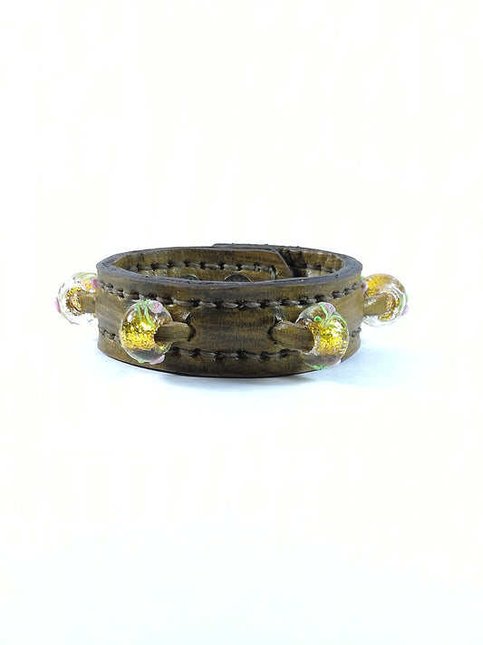 Bracciale in Pelle senape Charm Vetro giallo