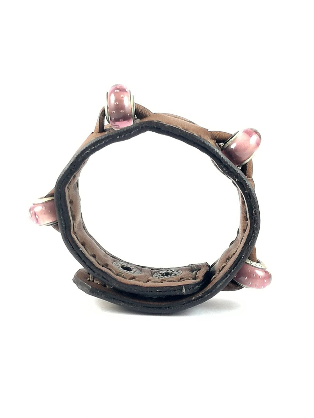 Bracciale in Pelle marrone Fatto a Mano Charm in vetro rosa