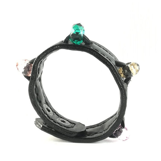 Bracciale in Pelle nero Fatto a Mano Charm in vetro vari colori