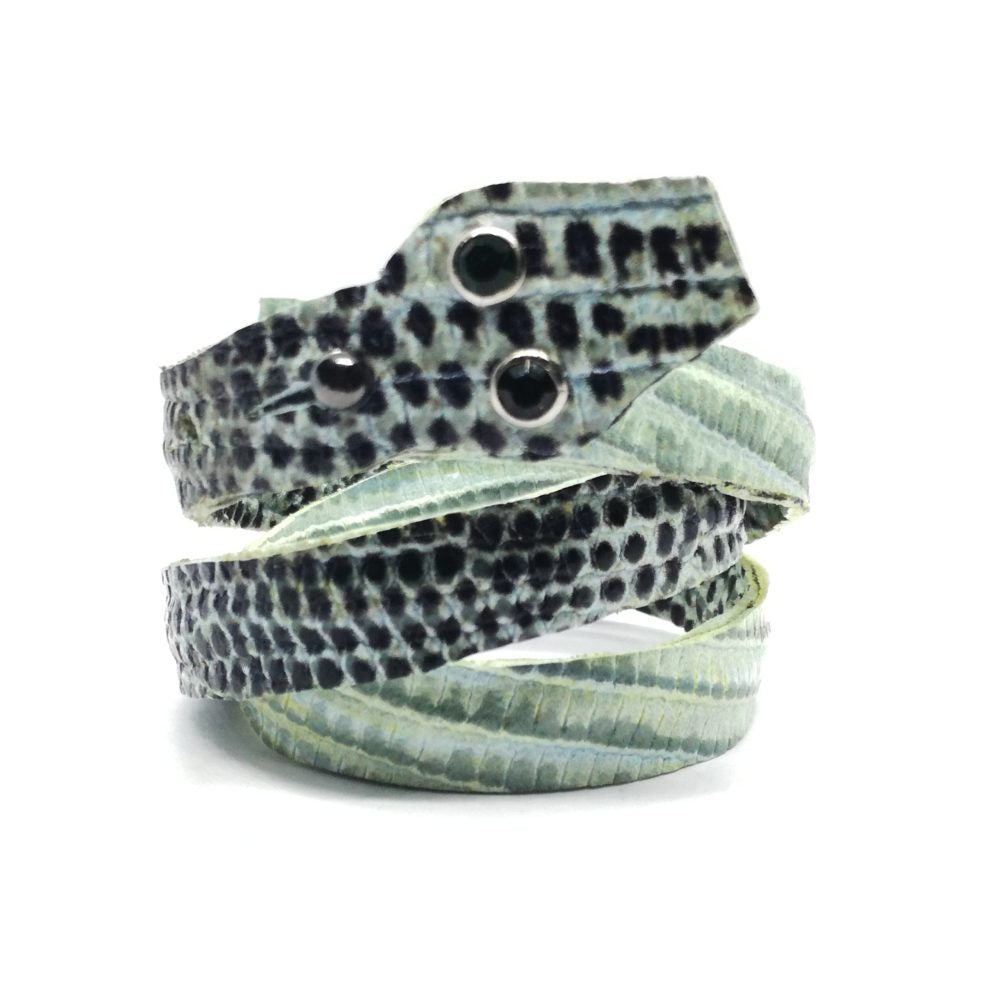 Bracciale in Pelle stampa serpente design snake verde