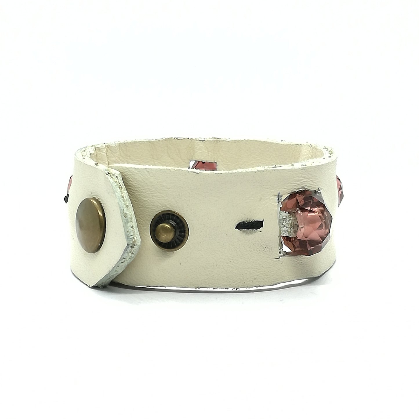 Bracciale in Pelle bianco con charm vetro marrone