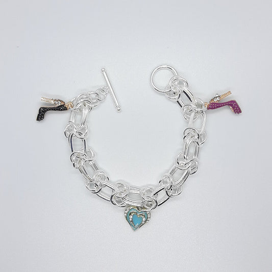 Bracciale catena charms smaltati cuore scarpa pump