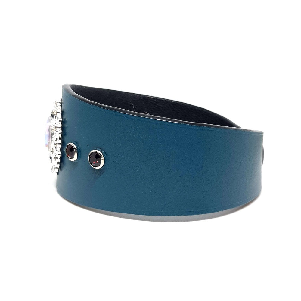 Bracciale pelle artigianale rosone zirconato