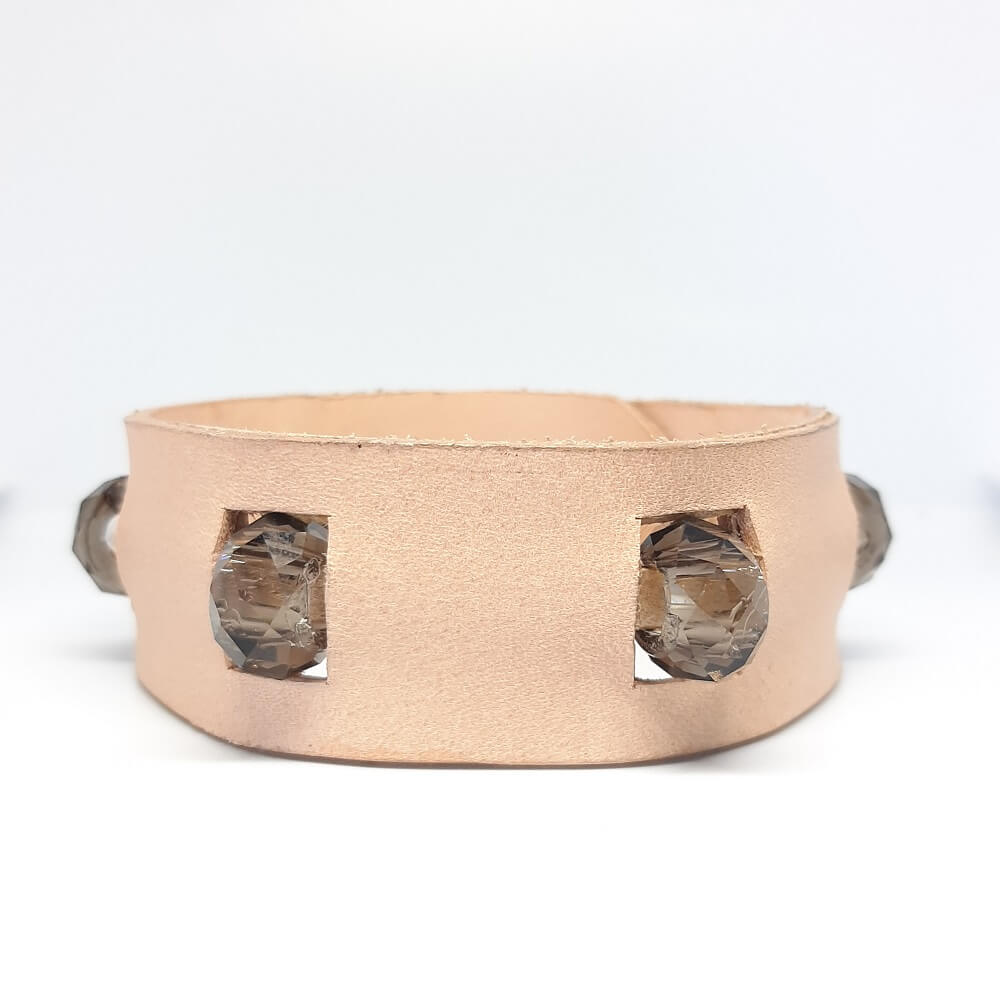 Bracciale in Pelle marrone naturale con charm vetro