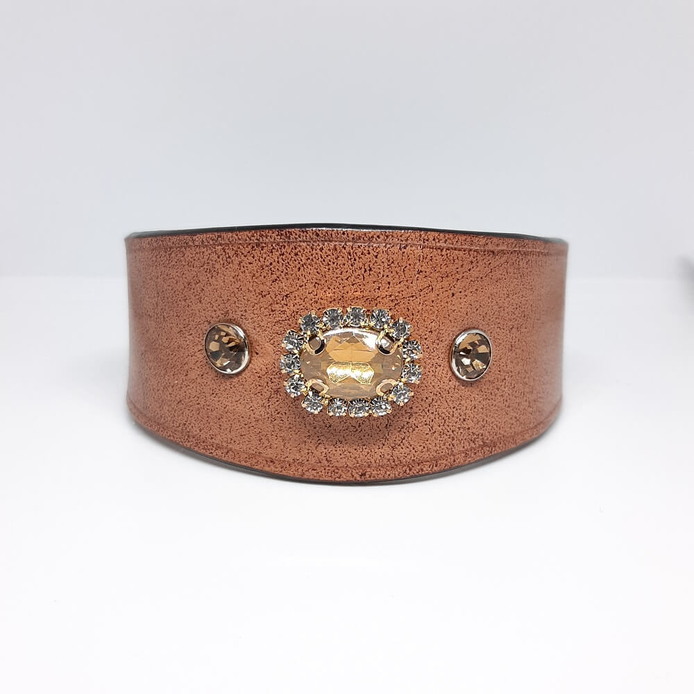 Bracciale pelle artigianale marrone pietra zirconata