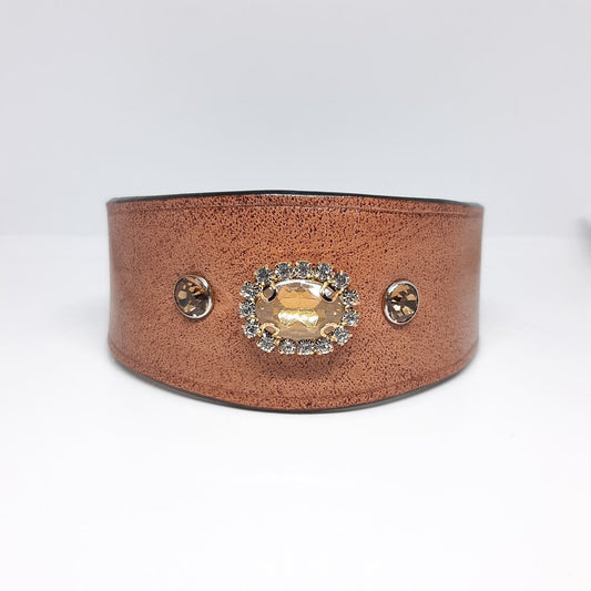 Bracciale pelle artigianale marrone pietra zirconata