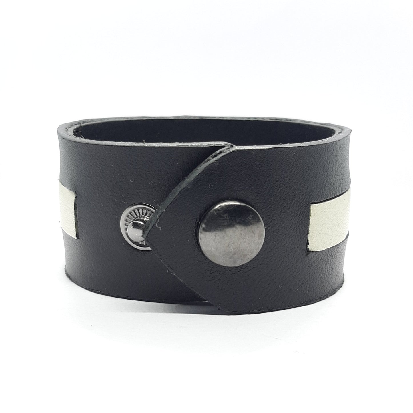 Bracciale in Pelle nero inserto bianco Fatto a Mano