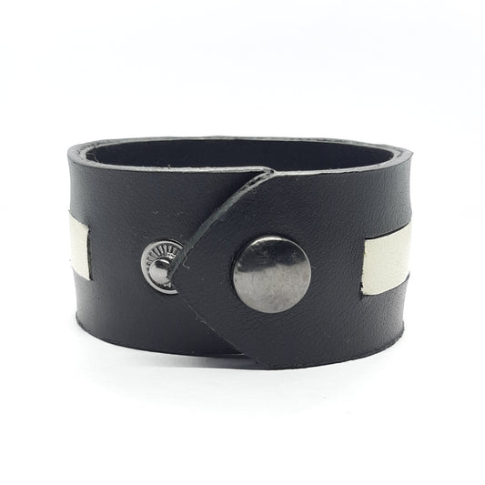 Bracciale in Pelle nero inserto bianco Fatto a Mano